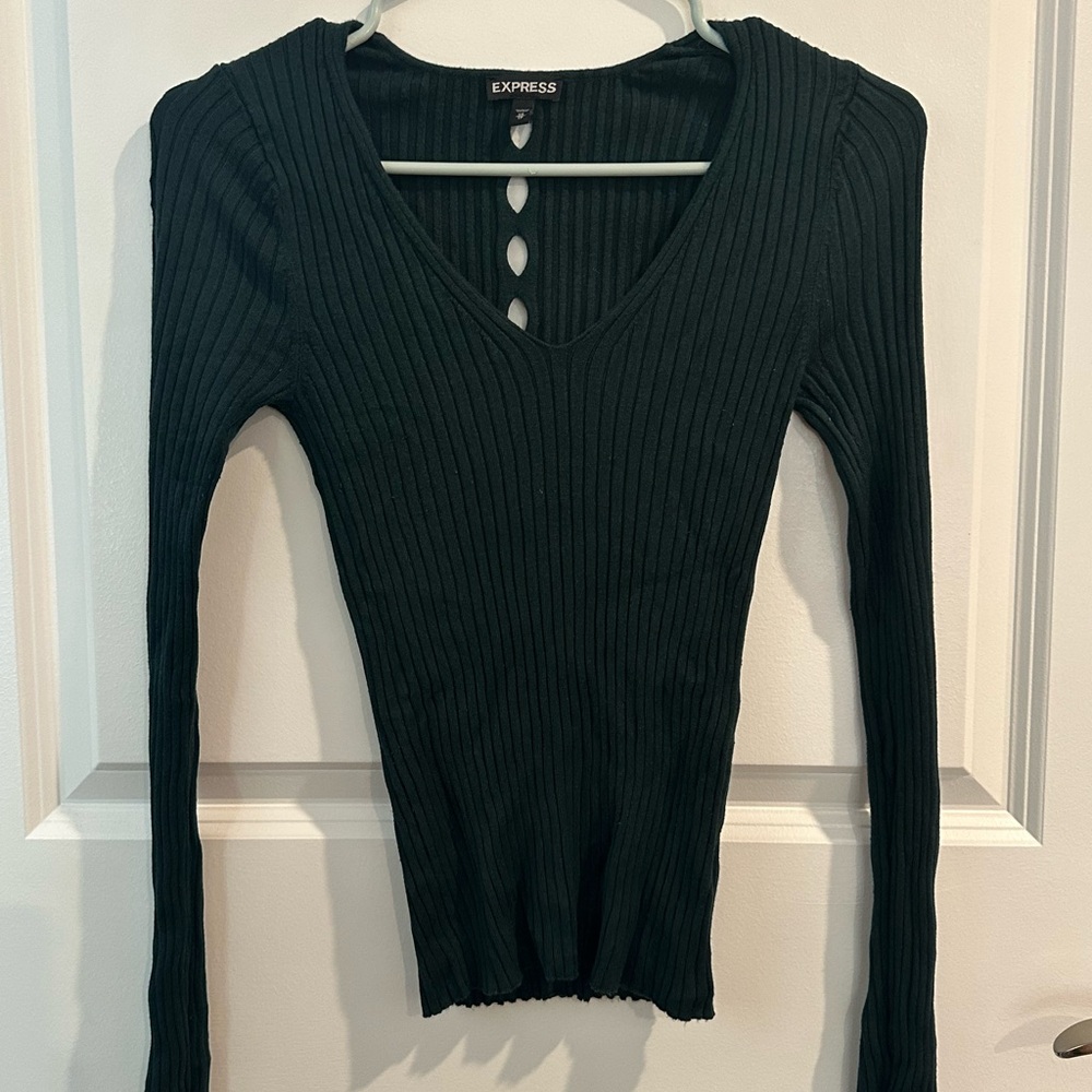 Express Black Ribbed Long Sleeve Bodysuit